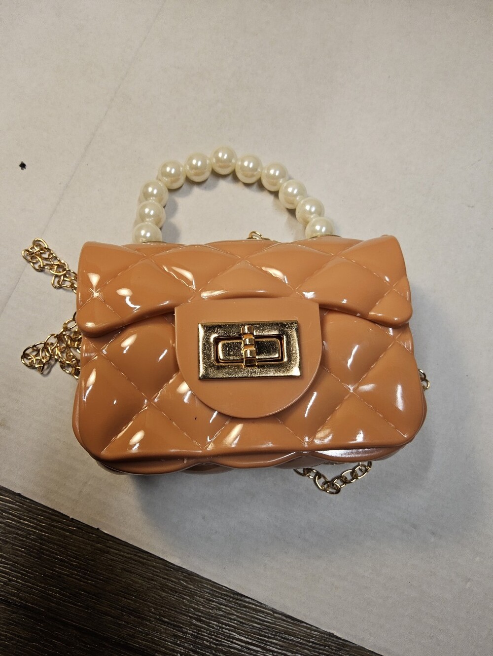 NWOT Mini Peach colored Pearl-Handle jelly Crossbody Bag
